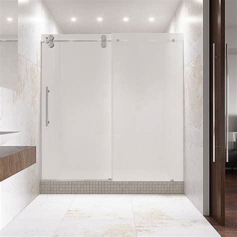 vigo elan 56 to 60 inch x 74 inch frameless sliding shower door in chrome with frosted gla