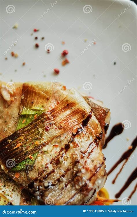 Red Sea Bass Baked Close Up With Carrots Stock Image Image Of Recipe Dough 130013805