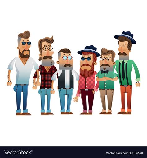 Group Of Hipster Men Cartoon Design Royalty Free Vector