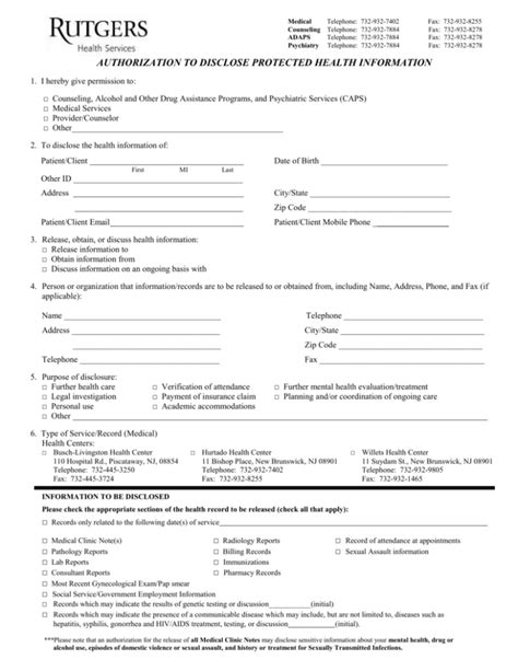 Authorization To Disclose Protected Health Information Form