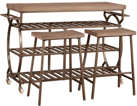 Hillsdale Furniture Castille 3 Piece Brown Kitchen Cart With Kennon Stools Colders