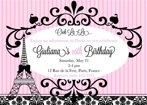 Paris Birthday Invitation Paris Invitation Printable Girl Birthday