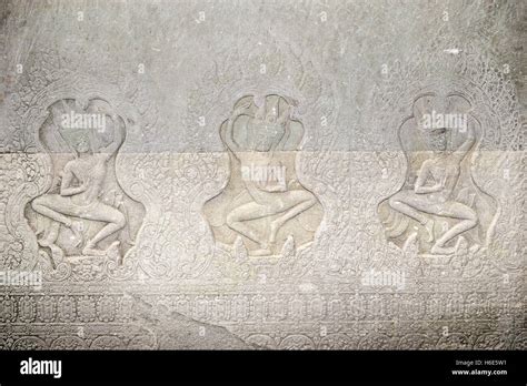 Carving Of Female Aspara Aka Apsaras Dancing Angkor Wat Cambodia