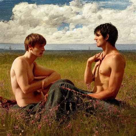 Lexica Bradley James And Colin Morgan Are In A Beautiful Meadow Happy Gay Male Couple From