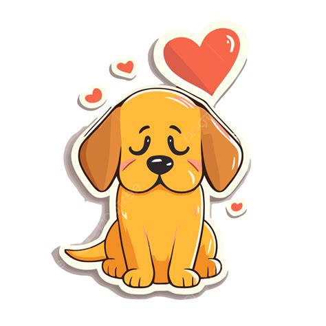 Anak Anjing Kuning Lucu Dengan Clipart Stiker Hati Vektor Desain