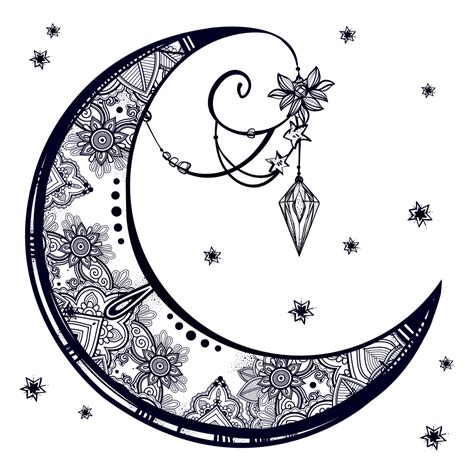 Drawing Illustration Boho Moon Png Crescent Moon Svg Files For Cricut