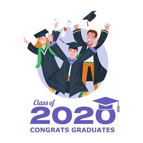 Clase De Graduación De 2020 Banner Con Estudiantes Graduados Saltando