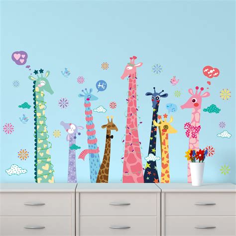 Extra Large Colorful Giraffe Wall Decals Sticker Kids Room Nursery Wall