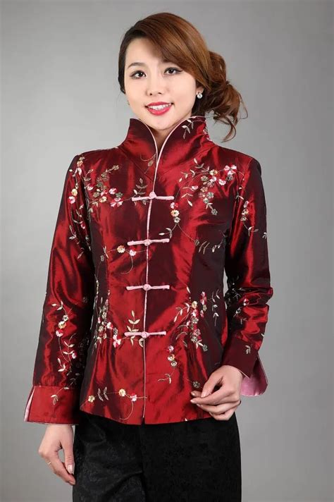 burgundy free shipping new chinese women s silk satin jacket spring embroidey flowers coat size