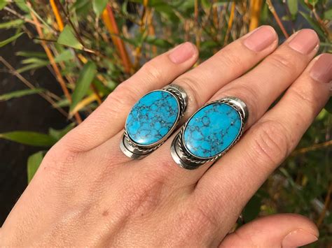 Big Peruvian Rings Blue Magnesite Stone Ring Alpaca Silver Ring For