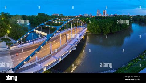 Panorama of Dr. Martin Luther King Jr. Memorial Bridge at night leading