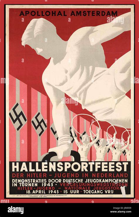 vintage ww2 cartel de propaganda nazi 1943 hallensportfeest la juventud hitler hitlerjugend