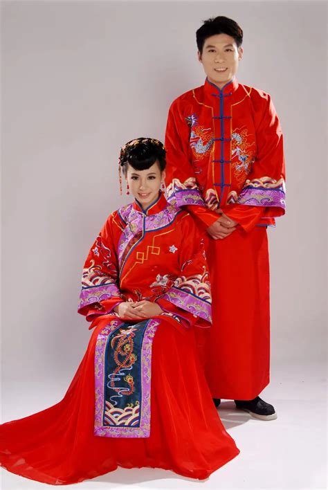 New Chinese Hanfu Costume Red2 Sets Of Couples Long Dress Chinese