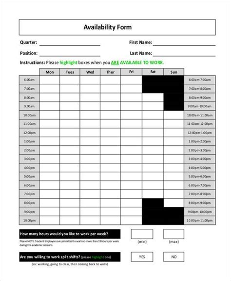 Free 9 Sample Employee Availability Forms In Pdf Ms Word