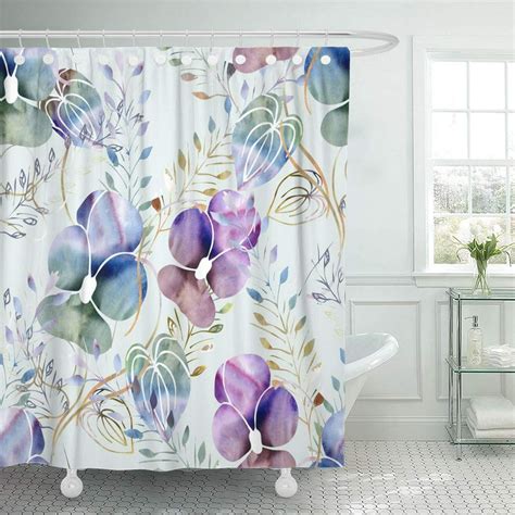 Ksadk Green Pattern Blue Abstract Viola Flower Colorful Artistic Purple Shower Curtain Bathroom