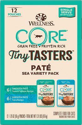 All wellness cat food recipes are thoughtfully prepared to make every mealtime count, including indoor cat formulas as well as digestive care, hairball control and weight management. Wellness CORE Tiny Tasters Tuna & Salmon, Tuna Pate Sea ...