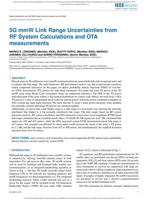 Pdf 5g Mmw Link Range Uncertainties From Rf System Calculations And