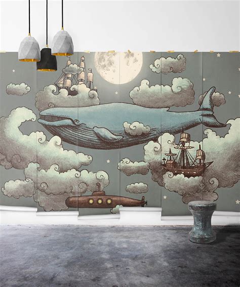 Ocean Meets Sky Fanciful Whale Wall Mural Milton And King