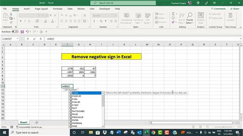 Remove Negative Sign In Excel Youtube