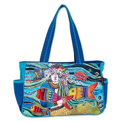 Laurel Burch Floral Fish Mermaid Mural 13x9 Medium Tote Lb7061