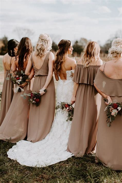 These Neutral Mismatched Bridesmaids Dresses Added To The Warm Feel Of