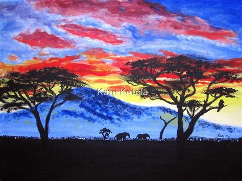 African Sunset Painting By Katri Ketola Redbubble