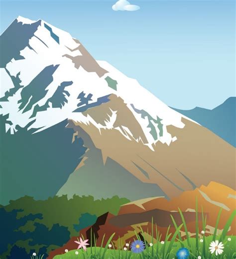 Free Forests And Snow Capped Mountains Illustration Vector