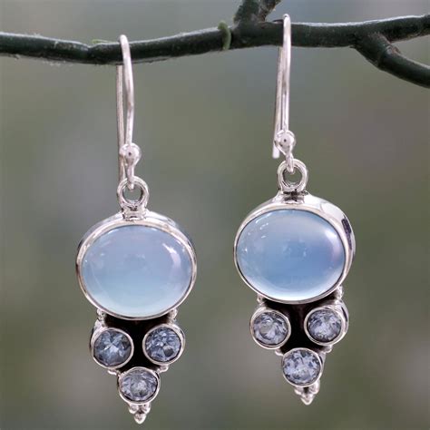 Light Blue Gemstone Earrings In Sterling Silver Settings Bubbling