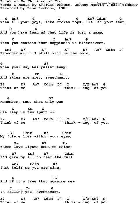 Song Lyrics With Guitar Chords For Think Of Me Thinking Of You Leon