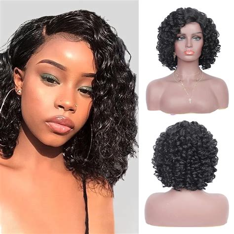 Kalyss Short Black Curly Wigs For Black Women Premium Synthetic Fibers Wig Lace