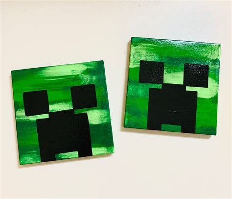 Minecraft Creeper Face 4 X 4 Painting Etsy