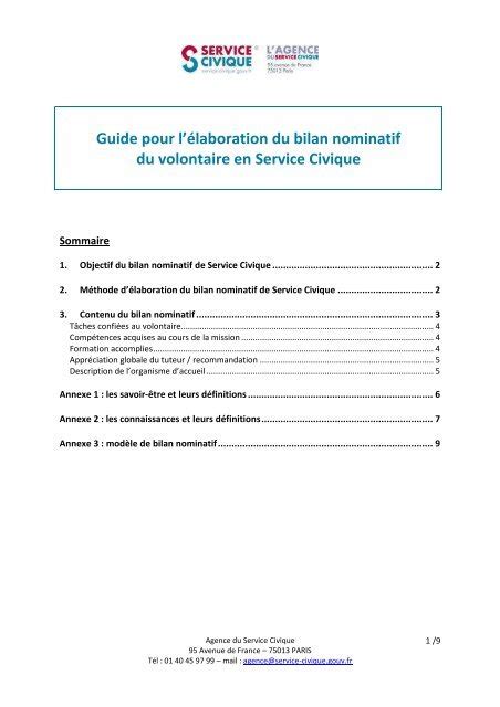 Guide Pour Lélaboration Du Bilan Nominatif Service Civique
