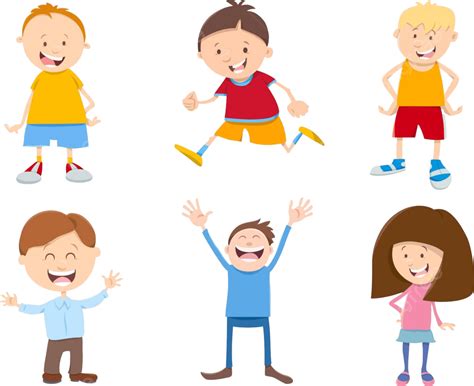 Cute Cartoon Children Set Character Amused Preschool Vector Character