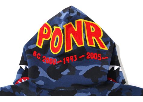 Bape Color Camo Ponr Shark Full Zip Hoodie Navy Fw19