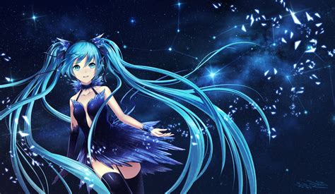 Vocaloid Hatsune Miku Blue Dress Long Hair Twintails