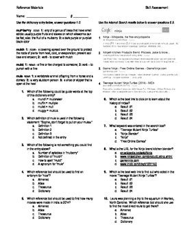 This resource contains some supplemental handouts to teach, review, and assess reference materials (dictionary, thesaurus, glossary, and index). 5th Grade Reading Skill Practice Worksheet & Key ...