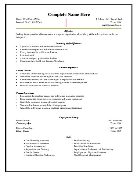 5 Fitness Trainer Resume Templates Free Word Templates