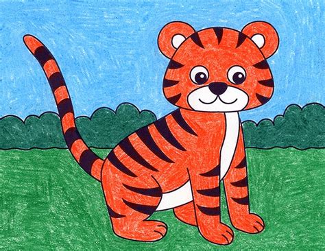 Simple Tiger Drawing For Children Tutorial And Tiger Coloring Web Page