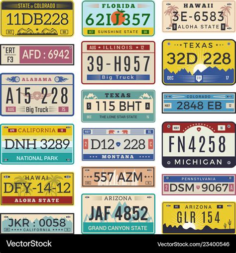 Car License Plates Automobile Registration Vector Image