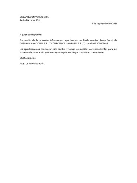 Carta De Cambio De Razon Social Pdf