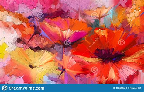 Abstract Colorful Oil Acrylic Painting Of Spring Flower