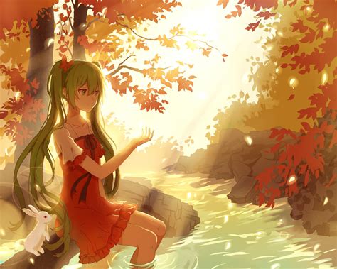 Wallpaper Trees Forest Illustration Long Hair Anime Girls Water