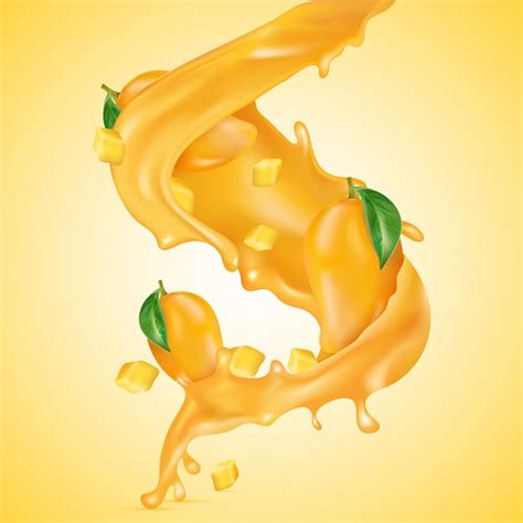 Premium Vector 3d Realistic Mango Dive Into Juice Splash