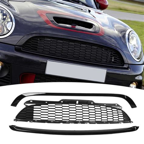 3pcsset Glossy Black Car Front Bumper Hood Molding Grille Surround