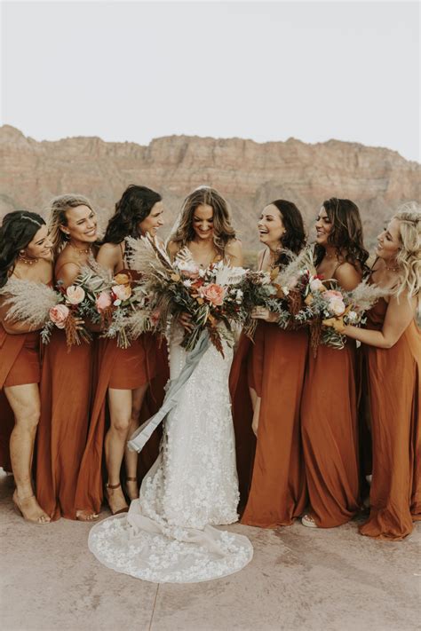 Find more amazing wedding color schemes. Apricot, Mandarin and Rust: Orange Bridesmaid Dresses ...