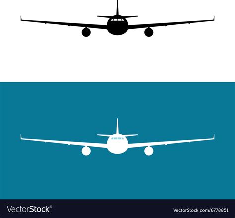 Passenger Plane Front View Black Silhouette Vector Image