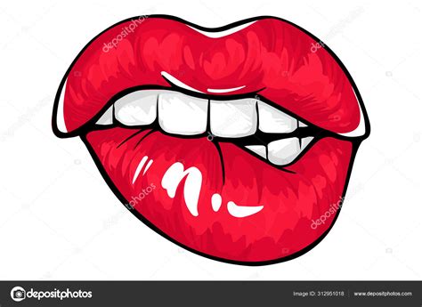 Sexy Lips Bite Ones Lip Lips Biting Female Lips With Fuchsia Lipstick Stock Illustration By