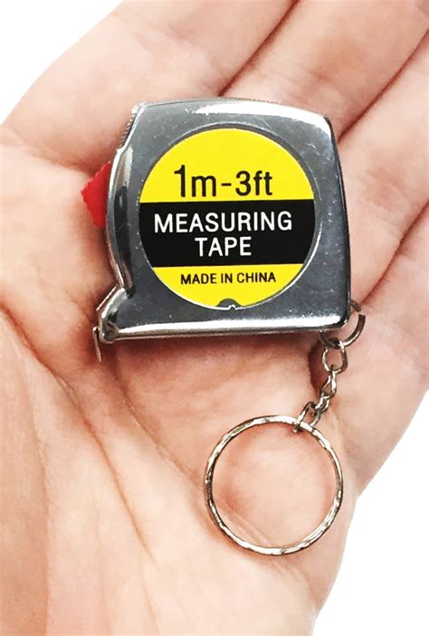 Mini Measure Tape On Silver Keychain Measuring 3 Feet 1 Meter