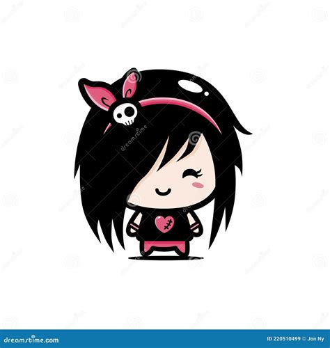Cute And Cool Emo Girl Cartoon Character With Skull Headband Stock