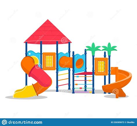 Kids Playground With Slides And Tube Cartoon Vector Illustration Stock